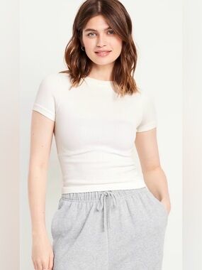 Old Navy White Ribbed Short Sleeve Top SZ XXL